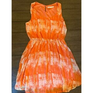 Lush Orange White Abstract Brushstroke Sleeveless Elastic Waist Mini Dress Small